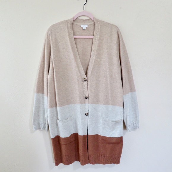 J. Jill Colorblocked Cotton Blend Cardigan Tunic Sweater XL 1X 2X - Picture 1 of 7